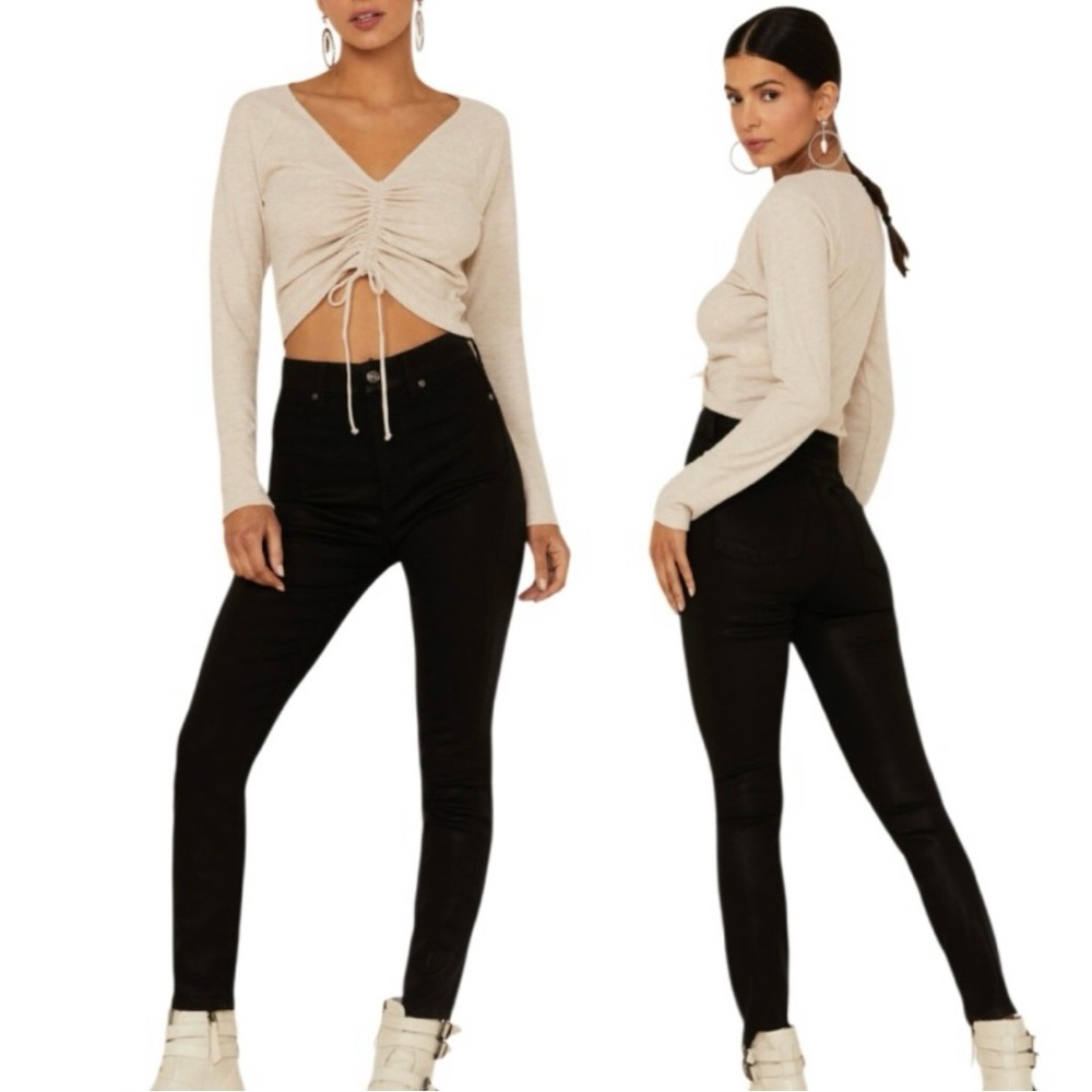 7 For All‎ Mankind Women's Black Coated High Waist Ankle Skinny Jeans Sz 29